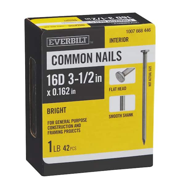 Everbilt 3-1/2 in. x 16D Bright Common Nails 1 lb. (42-Count)