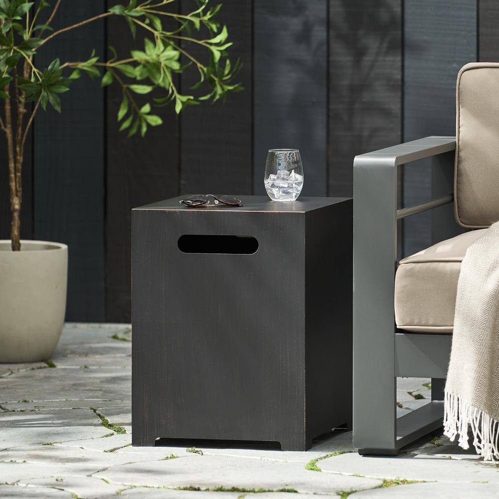 Brushed Brown Metal Outdoor Side Table and Tank Holder