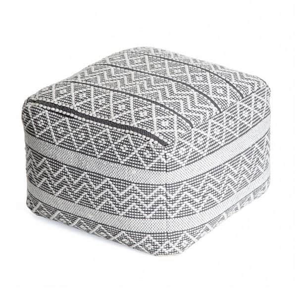 Anji Mountain Chouteau Gray 22 in. x 22 in. x 16 in. Gray and Ivory Pouf