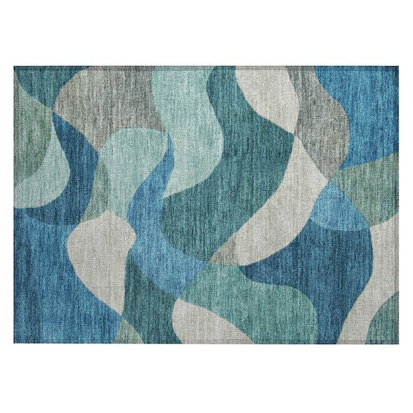 Chantille Machine Washable Indoor/Outdoor Abstract ACN2141 Teal 1 ft. 8 in. x 2 ft. 6 in. Accent Rug