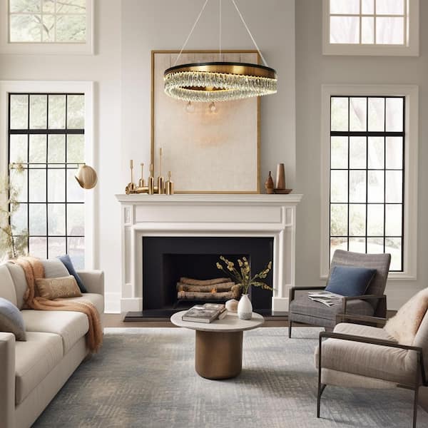 Delphinium 1-Light Dimmable Integrated LED Matte Black and Plating Brass Crystal Wagon Wheel Chandelier for Living Room