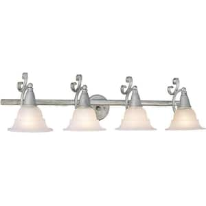 Toledo Collection 4-Light Platinum Rust Vanity Light with Alabaster Glass Bell Shades