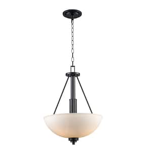 Mod Pod 15.75 in. 3-Light Black Hanging Pendant Light Fixture with Frosted Glass Shade