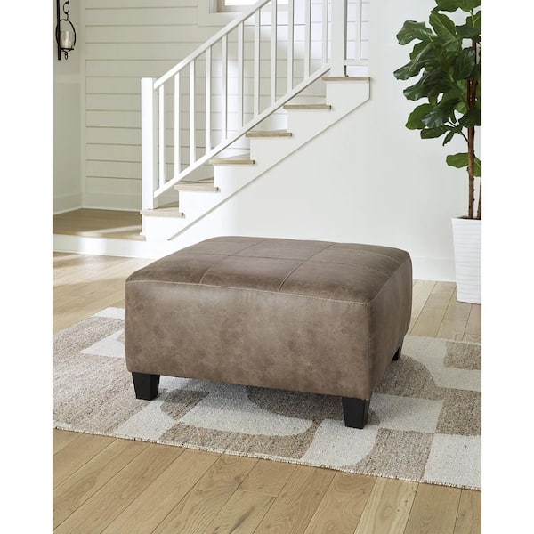 Navi Brown Faux Leather Square Cocktail Medium Ottoman
