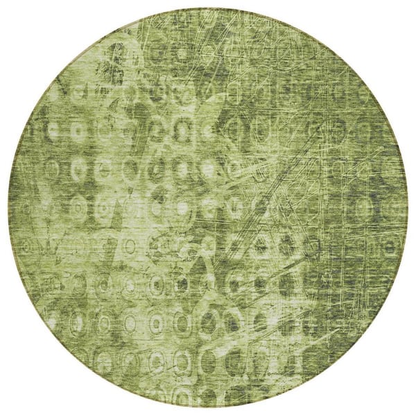 Olive Green 8 Round ft. Woven Ikat Polyester Round Indoor / Outdoor Area Rug