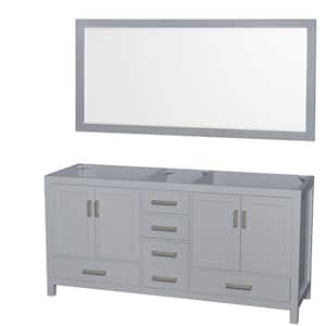 Sheffield 70.75 in. W x 21.5 in. D x 34.25 in. H Double Bath Vanity Cabinet without Top in Gray with 70" Mirror