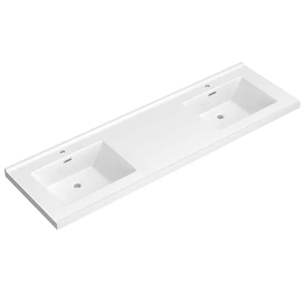 Tco 72 in. Wx 22 in. D Solid Surface White Rectangular Double Sink Bathroom Vanity Top w/ Backsplash & Basin Countertop