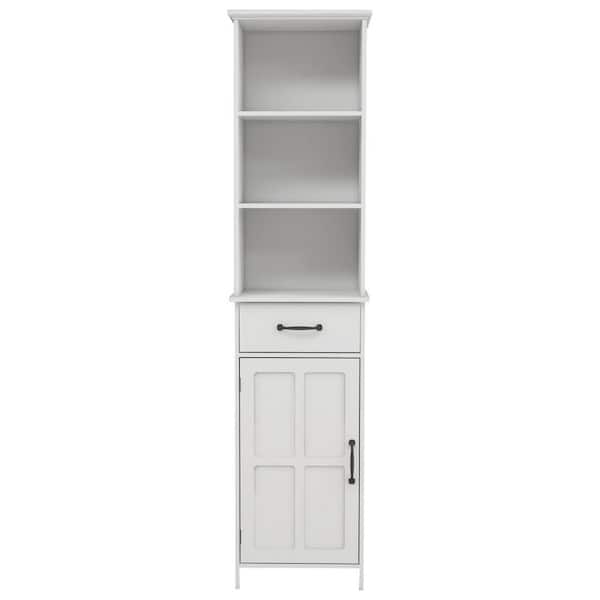 Anky 15.75 in. W x 11.81 in. D x 64.96 in. H White MDF Freestanding Linen Cabinet with Drawer, Door, 3 Shelfs in White