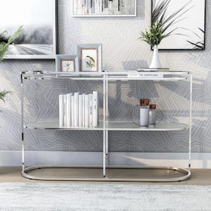 Castano 48 in. Chrome and Clear Oval Glass Console Table with Shelf