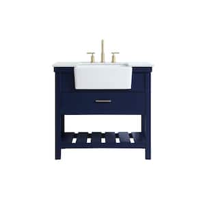 Simply Living 36 in. W x 22 in. D x 34.125 in. H Bath Vanity in Blue with Carrara White Marble Top