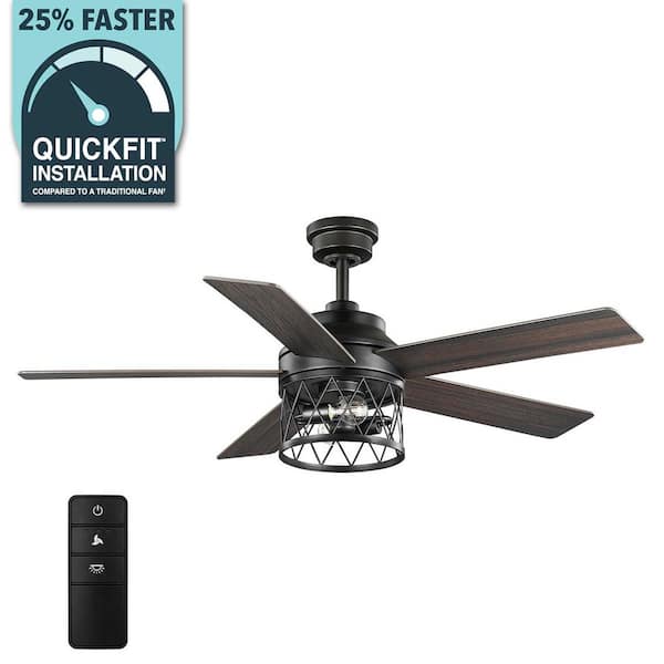 Hampton Bay North Grove 52 in. Indoor LED Matte Black Dry Rated Ceiling Fan with 5-Reversible Blades, Light Kit and Remote Control
