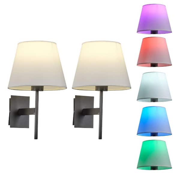 8.7 in. 1-Light RGB Black Wall Sconce with Fabric Shade, Bulb Included (Set of 2)