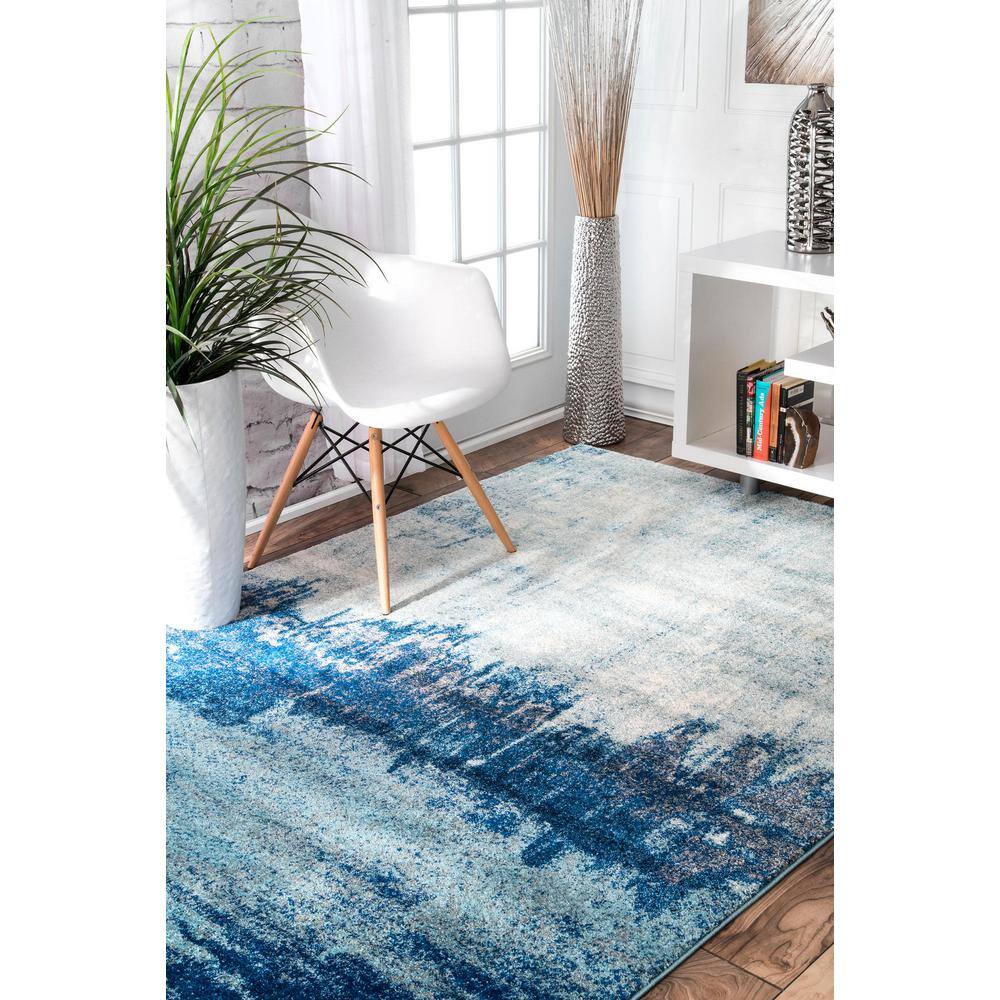 Reversible Abstract Waterfall Round Rug, 5', Blue Synthetic