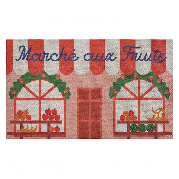 Fruit Stand Awning Storefront Orange 18 in. x 30 in. Polyester Non-Slip Outdoor Door Mat