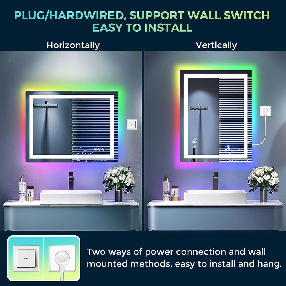 32x24 Frameless RGB Backlit Anti-Fog LED Bathroom Vanity Mirror