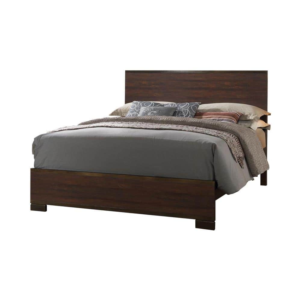 Rustic Tobacco King Wood Frame Bed with Tufted Upholstery