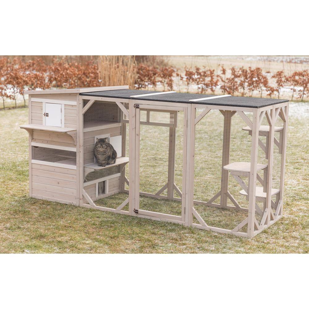 Large Weatherproof 3-Story Wooden Outdoor Cat House with Balcony