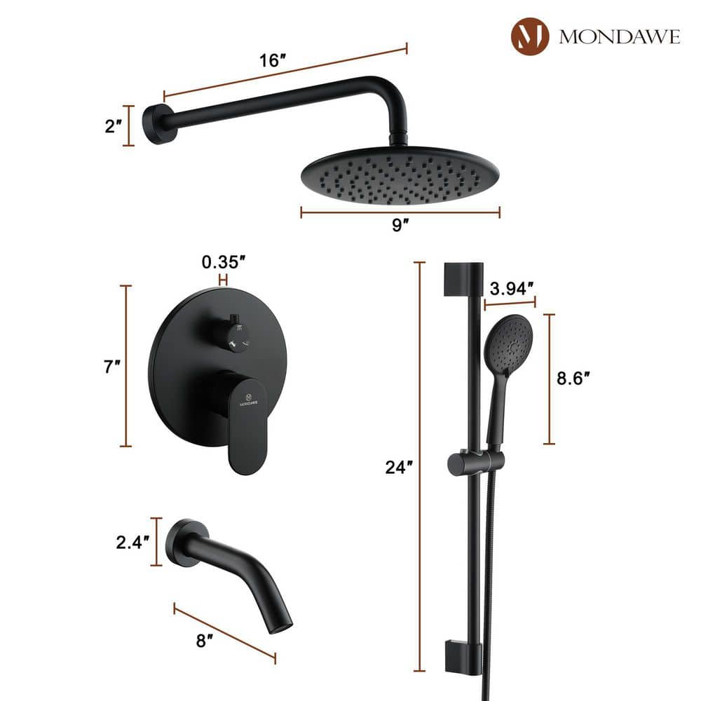 Matte Black Adjustable Height Rain Shower System with Handheld