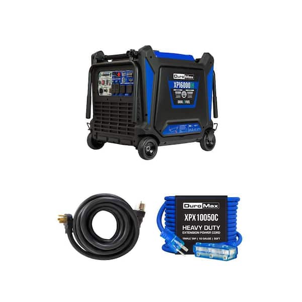 16,000-Watt Dual Fuel Inverter Generator with 25 ft. 50 Amp Power Cord and 50 ft. 15 Amp Extension Cord Combo