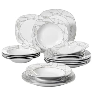 18-Piece White Pattern Porcelain Dinnerware Set Plates Set for Salad Dessert and Soup (Service for 6)
