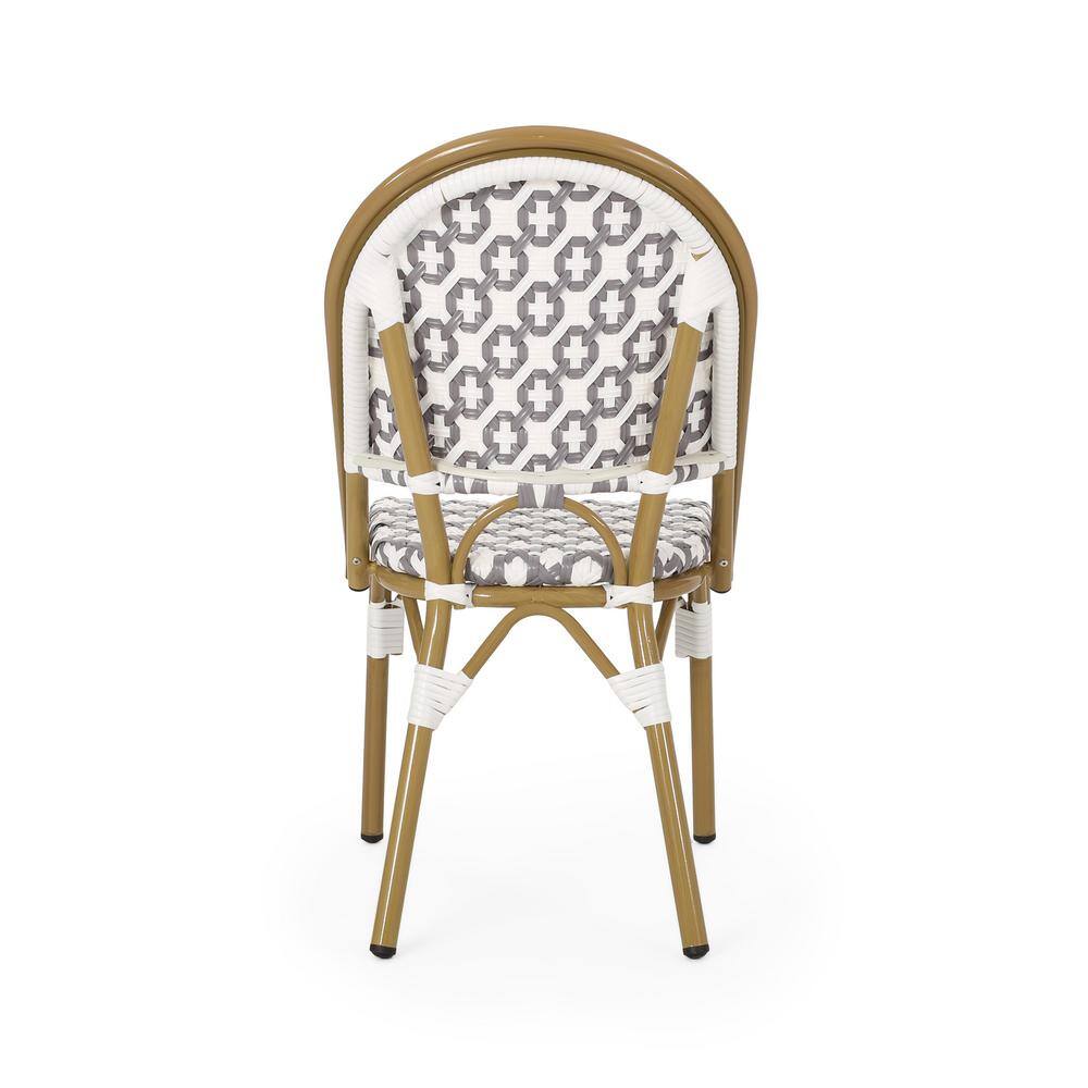 Gray and White Bamboo Print Outdoor Aluminum Bistro Dining Chairs