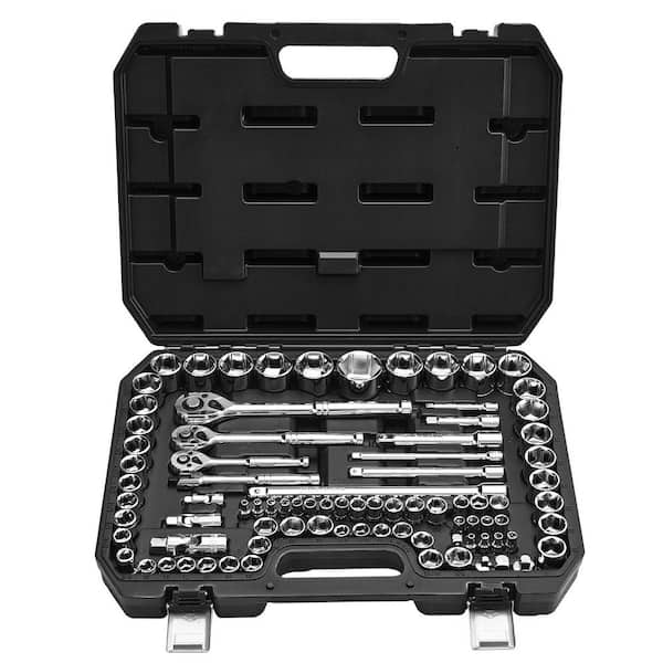 Socket Set, 86 Pieces, 3/8 and 1/4 and 1/2 in. Drive Socket & Ratchet Set, SAE & Metric Mechanic Tool Kit Ratchet Wrench