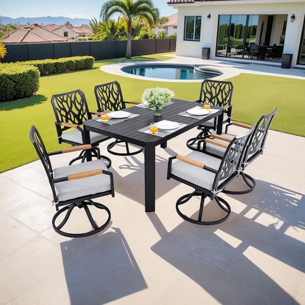 7-Piece Aluminum Outdoor Dining Patio Furniture Set, 6 Swivel Dining Chairs with Sunbrella Cushions