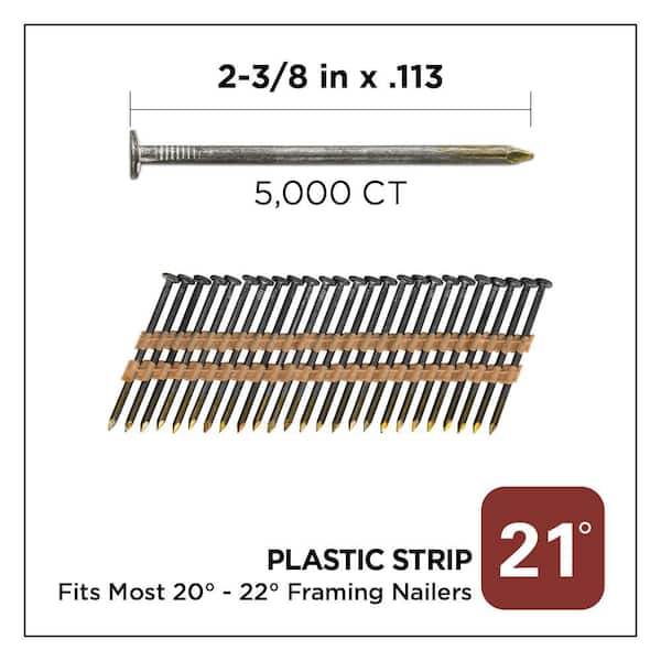 2-3/8 in. x 0.113 21-Degree Bright Finish Smooth Shank Plastic Strip Framing Nails (5000 -Per Box)