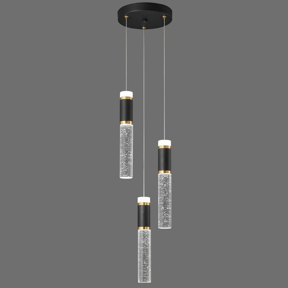 Home Lighting 18-Watts 3-Light Black Gold Modern Pendant Light Dimmable LED Bubble Crystal Light Fixture for Kitchen