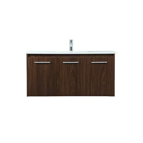 Unbranded Simply Living 40 in. W x 18 in. D x 19.7 in. H Bath Vanity in Walnut with Ivory White Engineered Marble Top