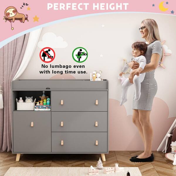 FUFU&GAGA 4-Drawer Gray Wood Kids Dresser Changing Table Dresser