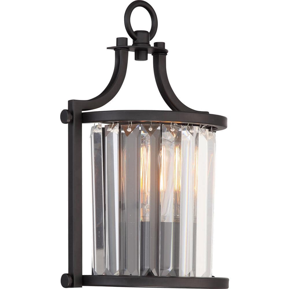 Curved Bronze 12.75" Dimmable Wall Sconce with Crystal Shade