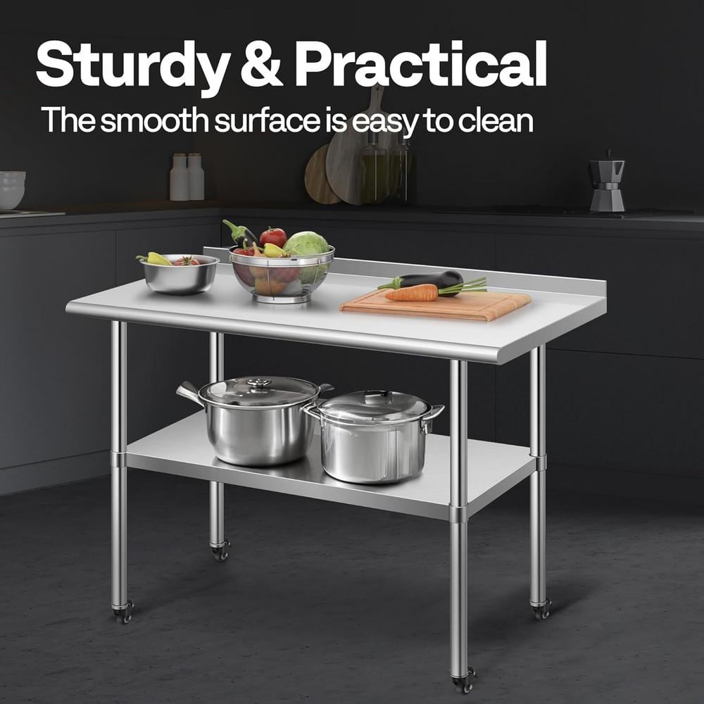 48'' Stainless Steel Work Table with Backsplash and Casters