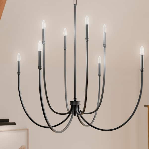 Malene 45.25 in. 8-Light Black Traditional Candle Foyer Chandelier for Dining Room