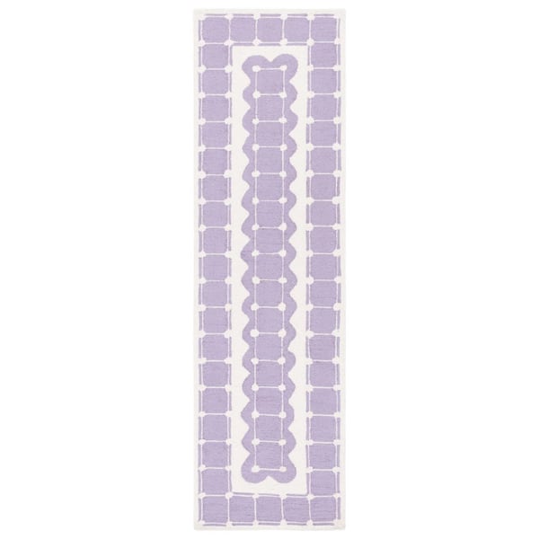 Kids 2 ft. x 8 ft. Purple/Ivory Geometric Border Runner Rug