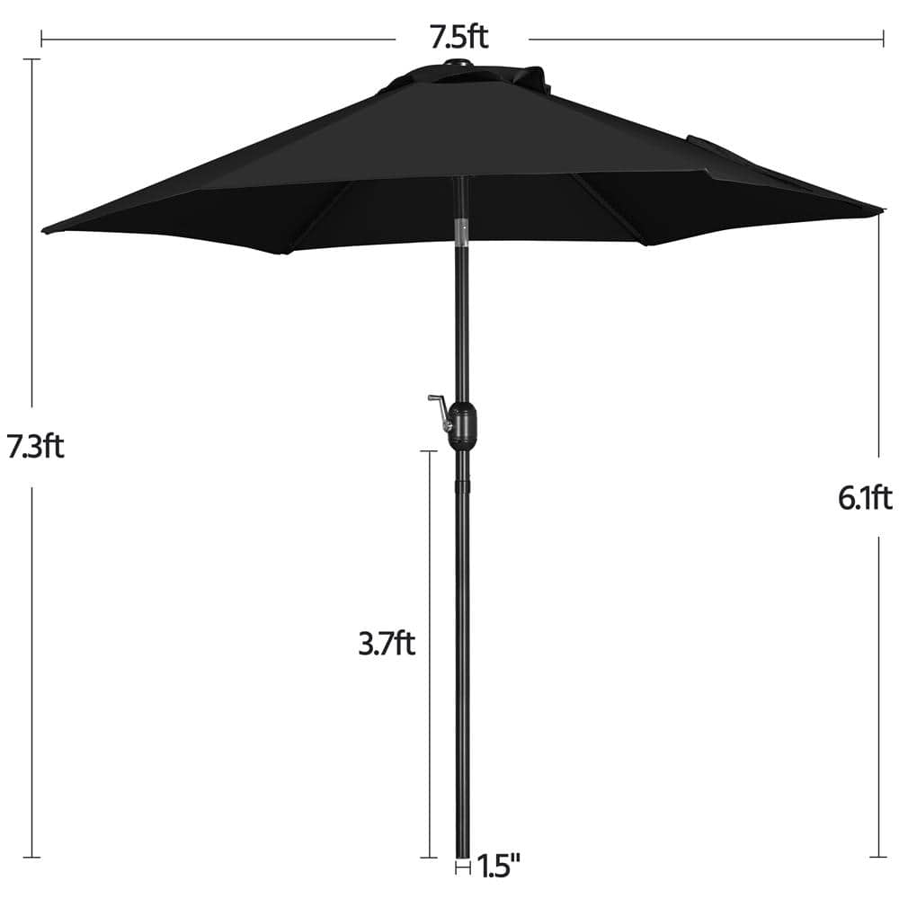 7.5 ft Black Metal Market Patio Umbrella with Crank Lift
