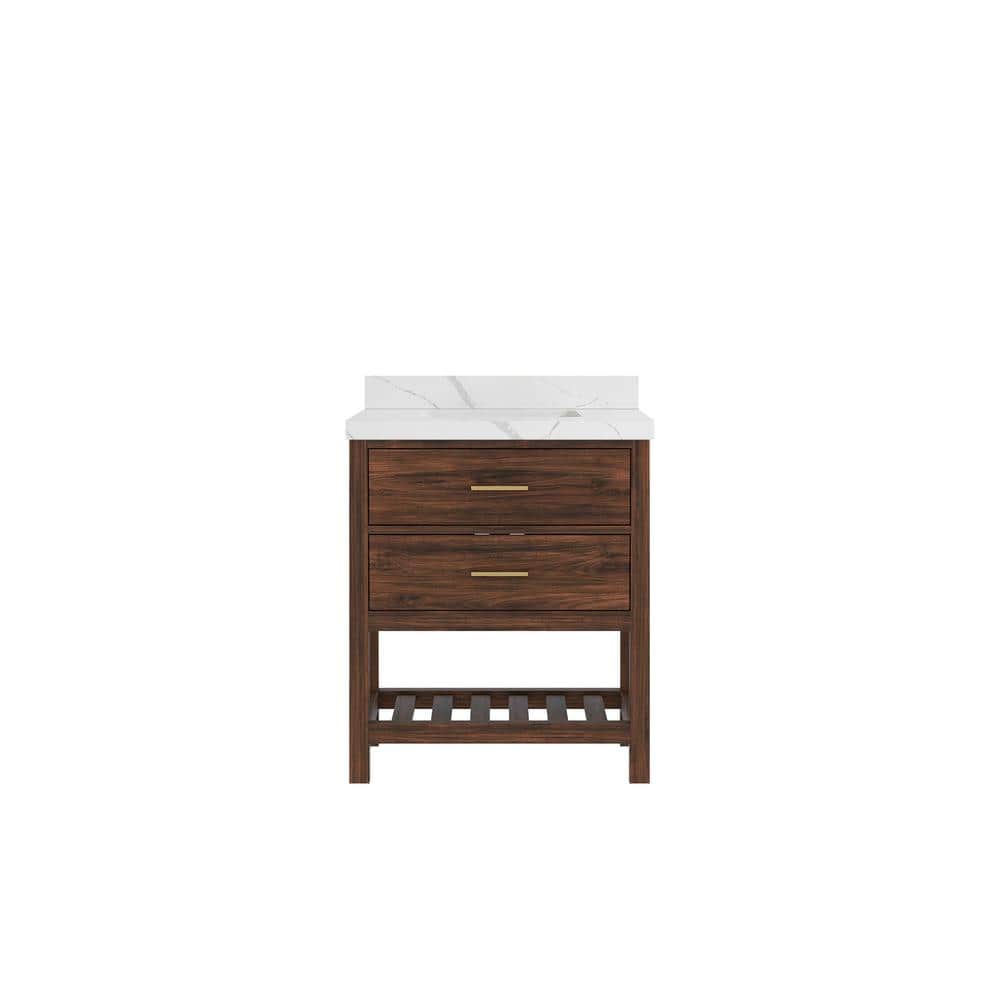 Parket Teak 30 in. W x 22 in. D x 36 in. H Single Sink Bath Vanity Center in Dark Walnut with Calacatta Laza Quartz Top price history on PriceWatchPro