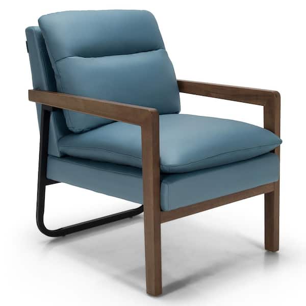 Costway Modern Blue Leathaire Fabric Accent Armchair Lounge Chair with Rubber Wood Legs and Steel Bracket