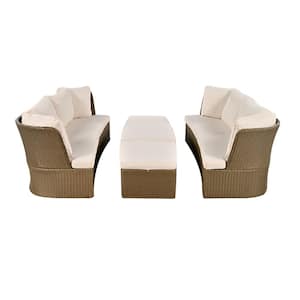 5-Piece Wicker Outdoor Sectional Set, Patio Wicker Furniture Sofa Set with Thick Beige Cushions for Backyard, Porch