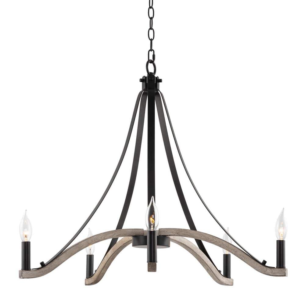 Cambria 28" Black and Cedar Wood Style Candle Chandelier
