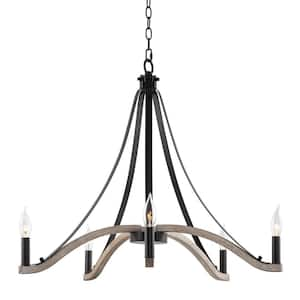 Cambria 60-Watt 5-Light Black Farmhouse Chandelier, No Bulb Included