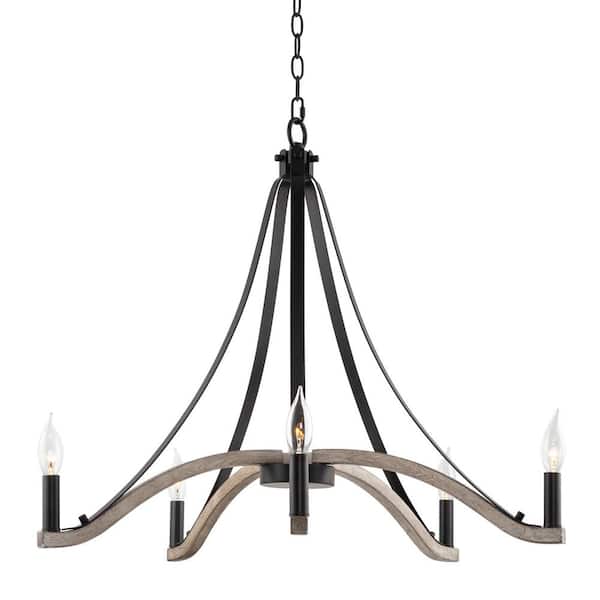 Kira Home Cambria 60-Watt 5-Light Black Farmhouse Chandelier, No Bulb Included