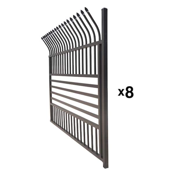 ALEKO 8 ft. x 6 ft. Each 8-Panel Steel Spaced Bar Fence Kit Curved Top Berlin Style Metal Fence Panel