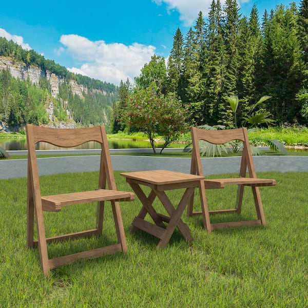 Unbranded Classic Design Foldable 3-Piece Plastic Outdoor Bistro Set with 2 Chairs, Rectangular Table, No Assembly Required, Teak