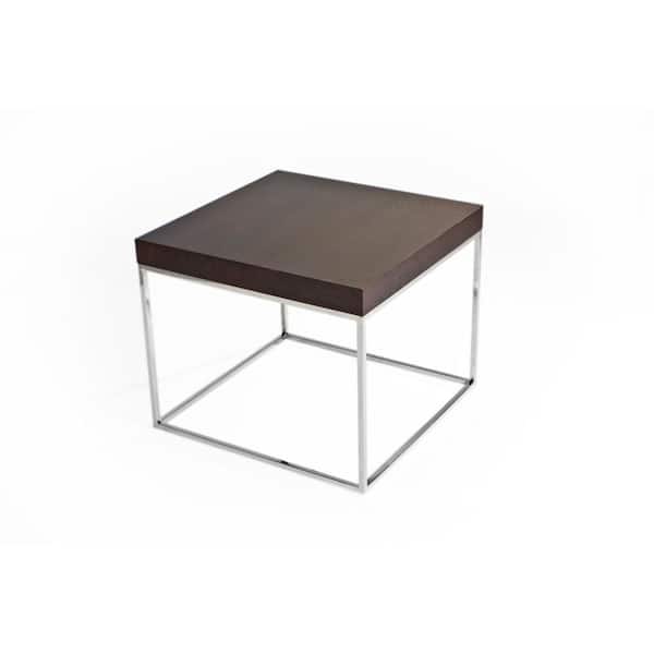 Benjara 24 in. Espresso Brown and Chrome Square Wood End Table with Metal Frame
