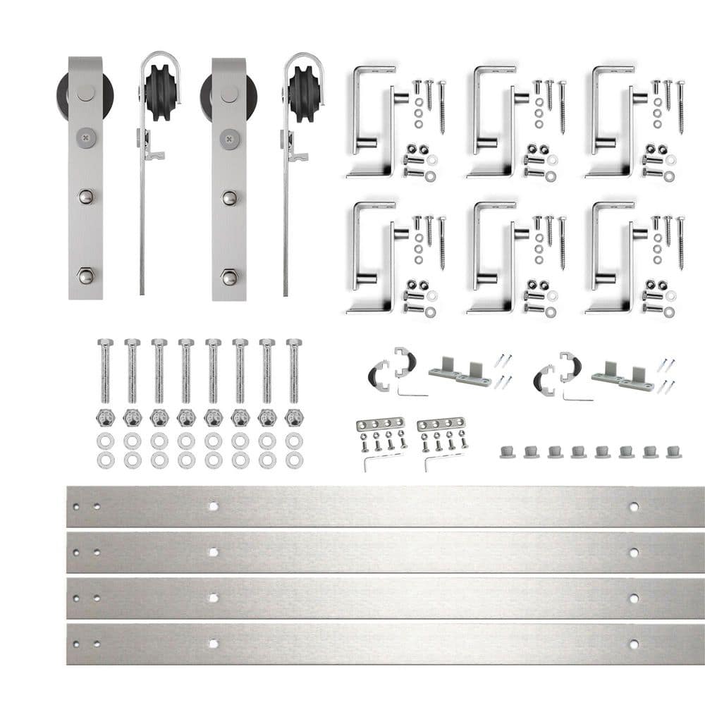 9 ft./108 in. Brushed Nickel Double Track Bypass U-Shape Sliding Barn Door Hardware Kit - Classic Design Roller price history on PriceWatchPro