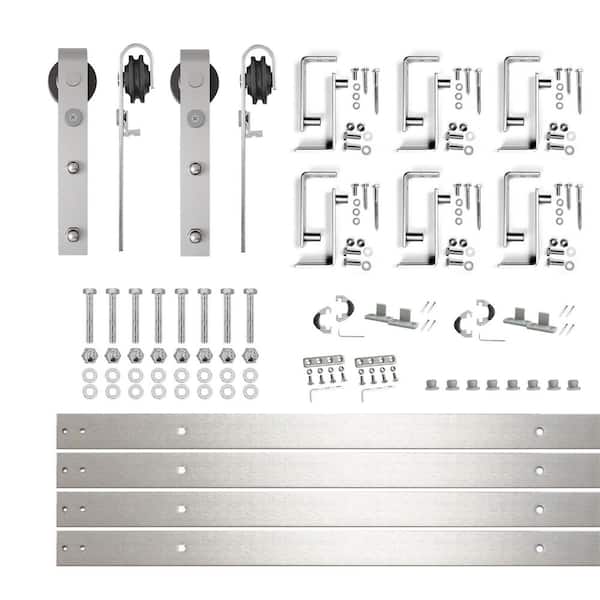 HOMACER 9 ft./108 in. Brushed Nickel Double Track Bypass U-Shape Sliding Barn Door Hardware Kit - Classic Design Roller