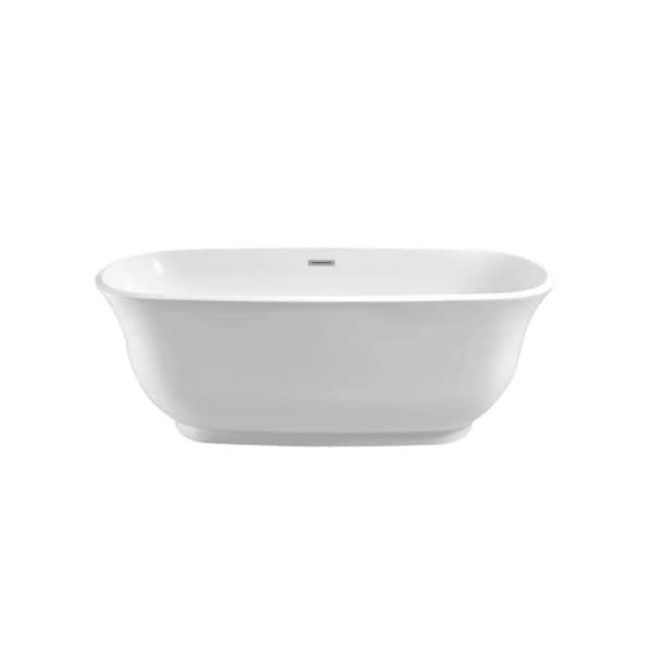 Unbranded 66.94 in. Acrylic Flatbottom Anti-Slip Oval Non-Whirlpool Bathtub in White with Drain and Overflow