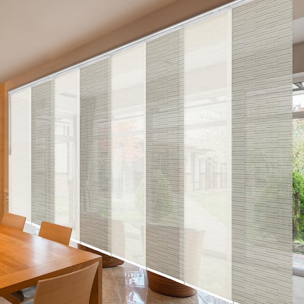EMOH Alabaster Ash 130 in. - 175 in. W x 94 in. L Adjustable 8- Panel White Double Rail Panel Track with 23.5 in. Slates