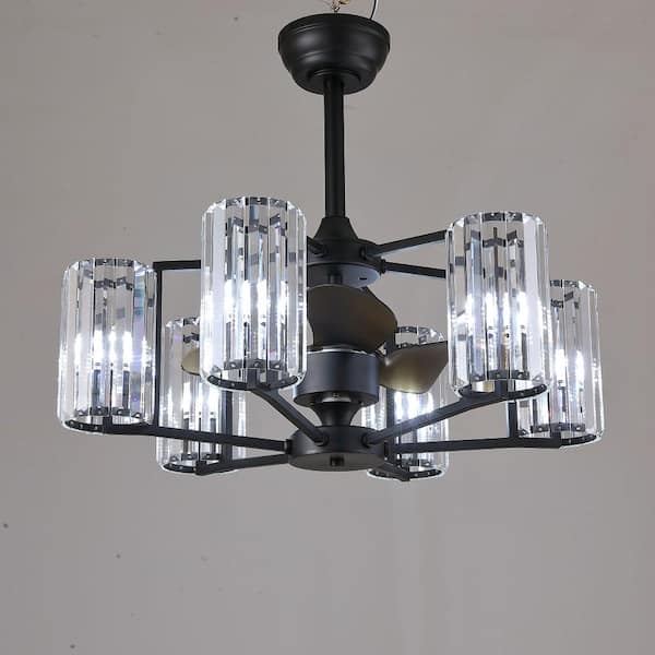 26.7 in Black Ferris Wheel Column Crystal Fan LED Light with Dimming Function and Remote Control